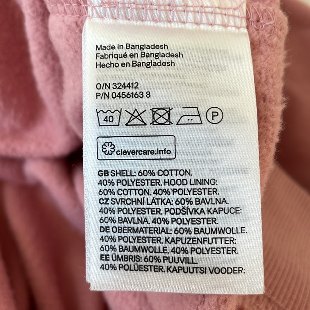 H&M hoodie size S pink fleece lined kangaroo pocket cotton blend soft basic - Picture 4 of 5